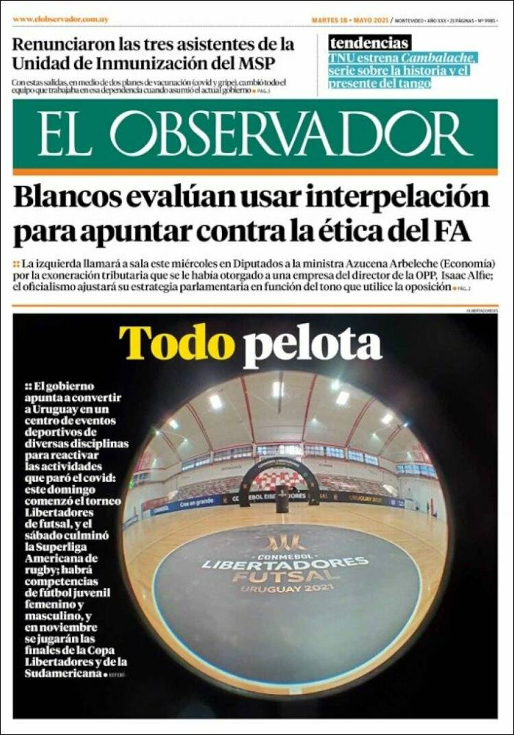 Portada de El Observador (Uruguay)