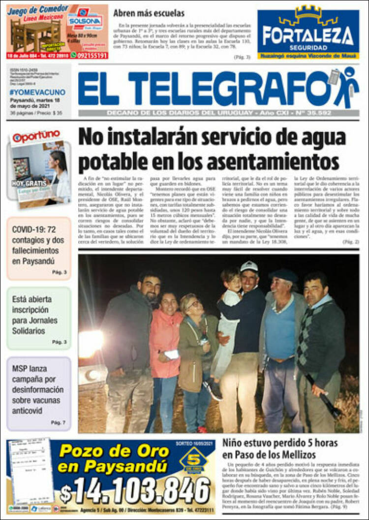 Portada de El Telégrafo (Uruguay)