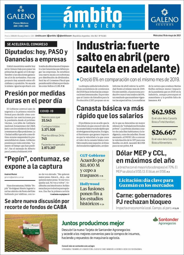 Portada de Diario Ambito Financiero (Argentina)