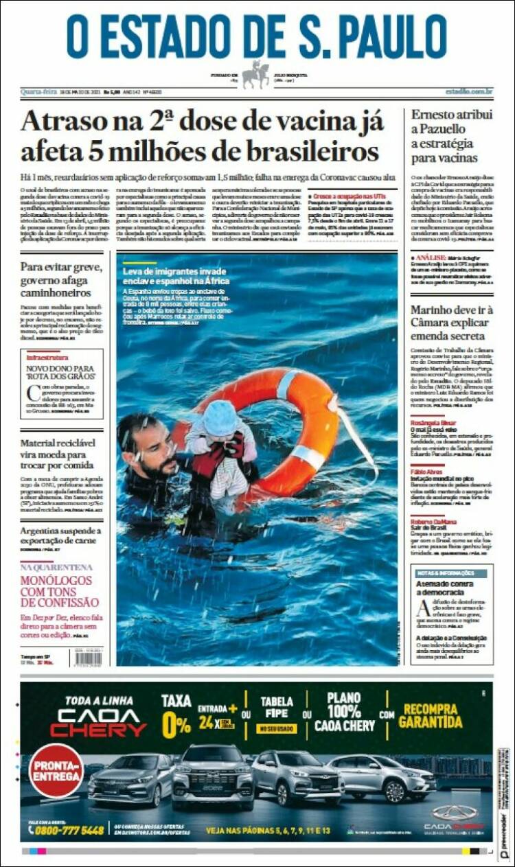 Portada de O Estado de São Paulo (Brasil)