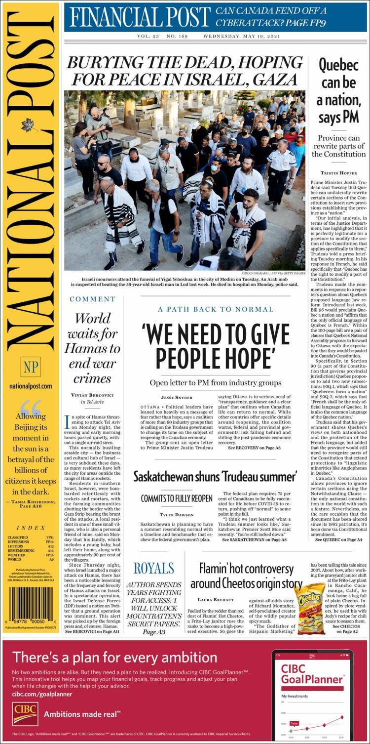 Portada de The National Post (Canadá)