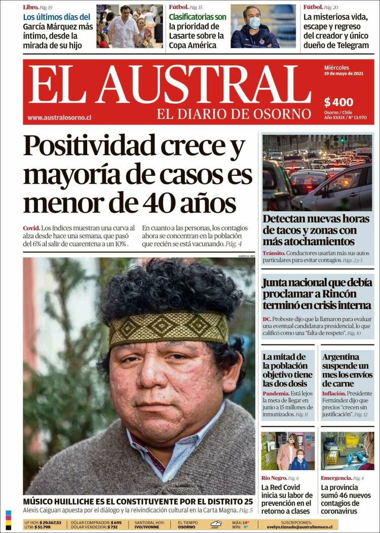 Portada de El Austral de Osorno (Chile)