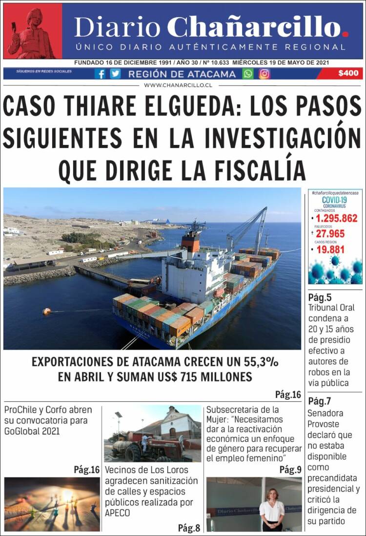 Portada de Diario Chañarcillo (Chile)