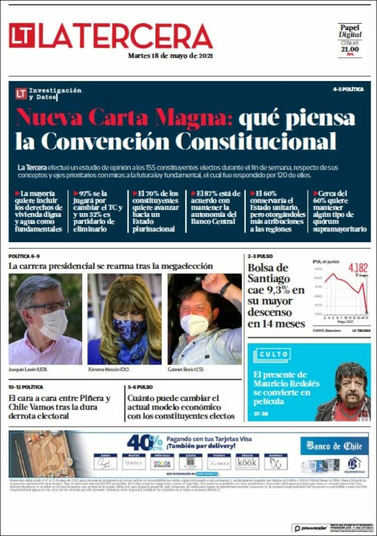 Portada de La Tercera (Chile)