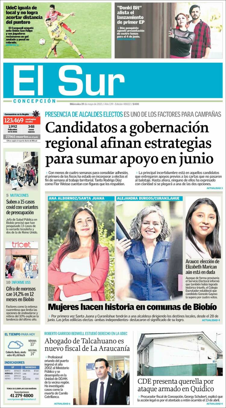 Portada de El Sur (Chile)