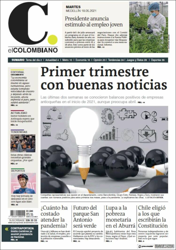 Portada de El Colombiano (Colombia)