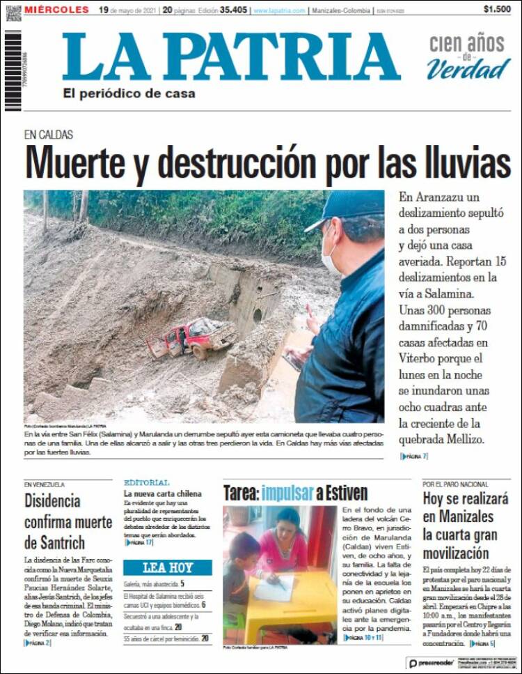 Portada de La Patria (Colombia)
