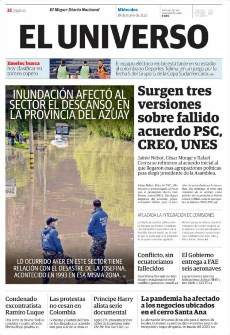 Portada de El Universo - Ecuador (Ecuador)