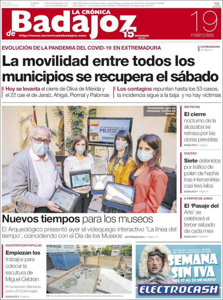 Portada de La Crónica de Badajoz (España)