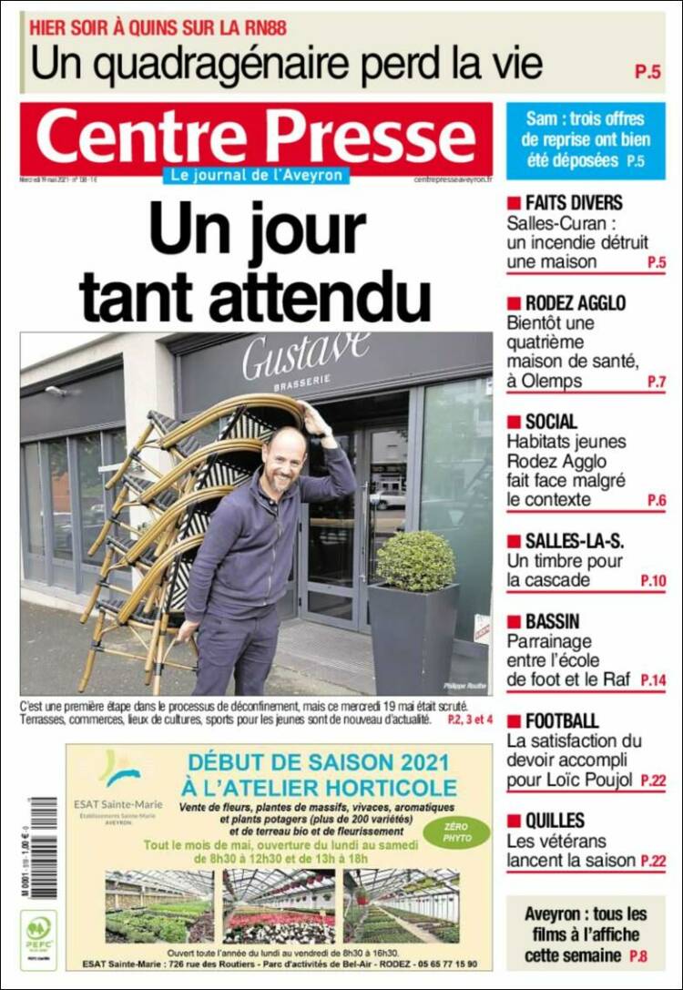 Portada de Centre Presse (Francia)