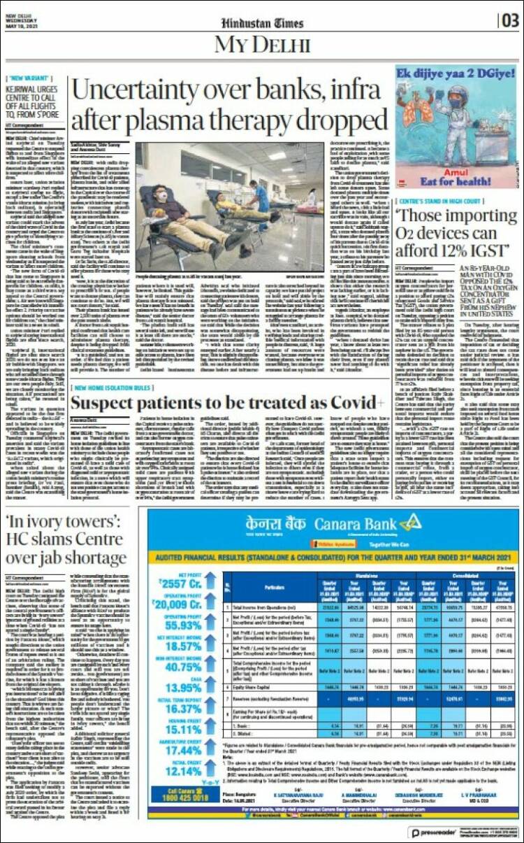 Portada de Hindustan Times (India)