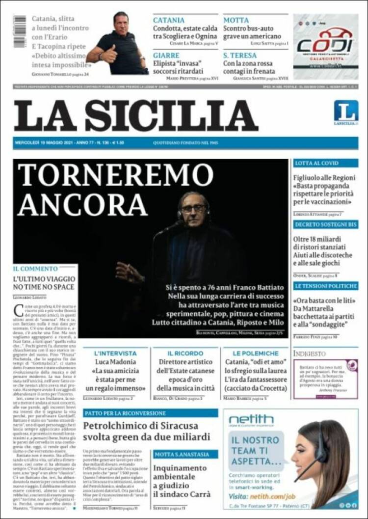Portada de La Sicilia (Italia)