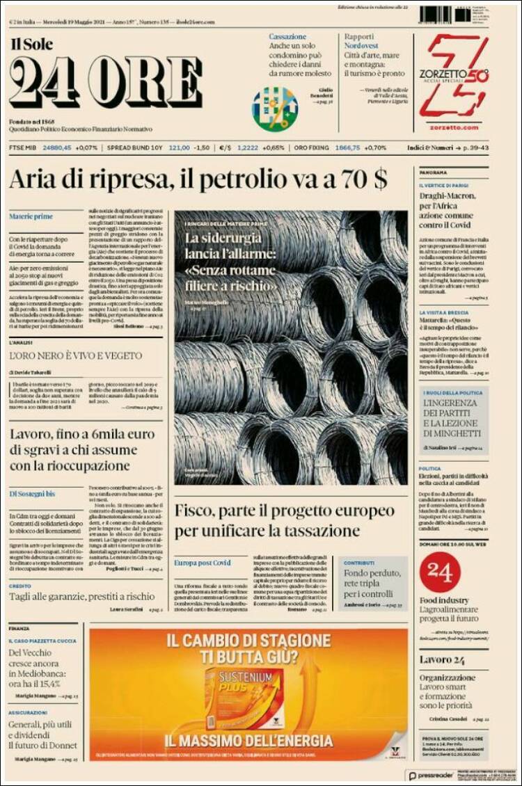Portada de Il Sole 24 ORE (Italia)