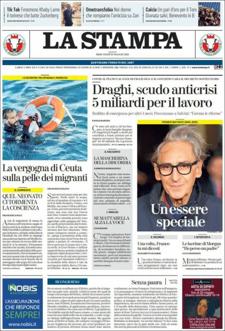 Portada de La Stampa (Italia)