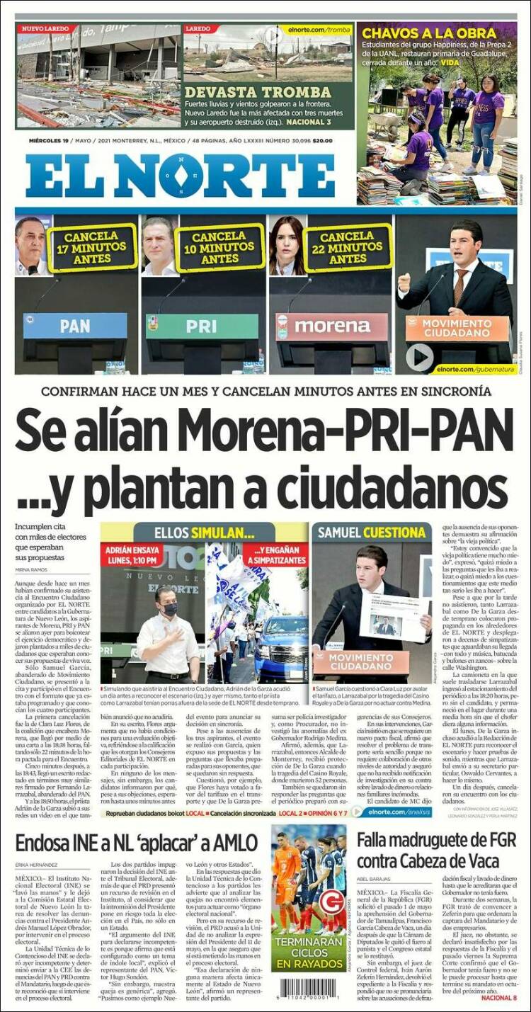 Portada de El Norte (M&eacute;xico)