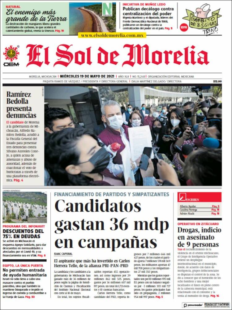 Portada de El Sol de Morelia (M&eacute;xico)