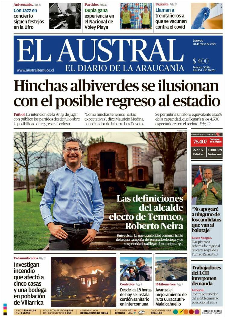 Portada de El Austral de Temuco (Chile)