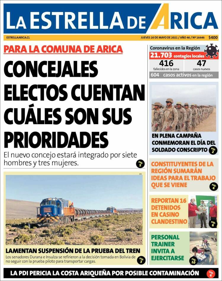 Portada de La Estrella de Arica (Chile)