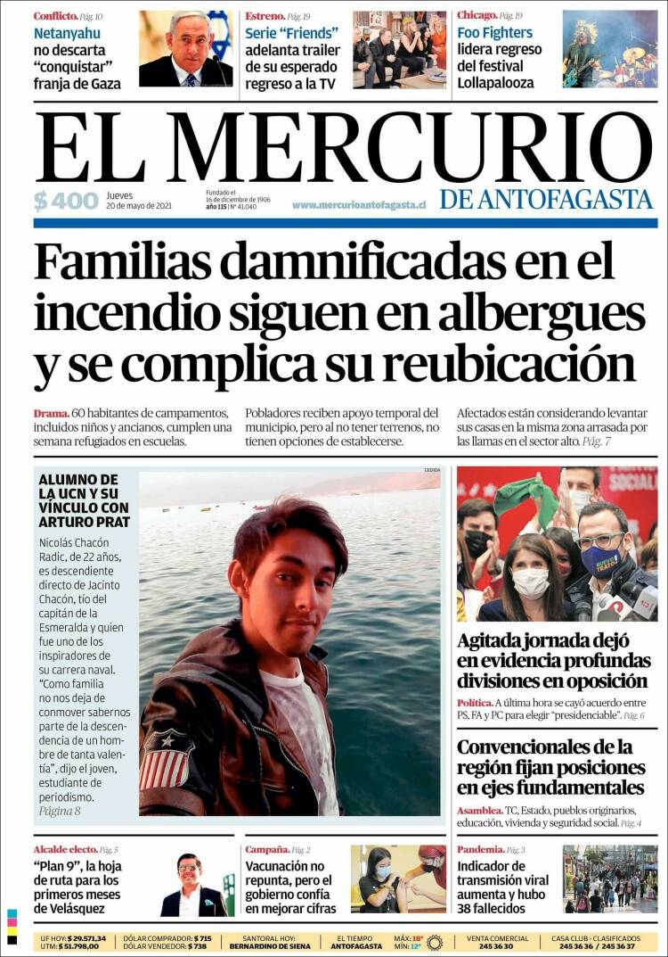 Portada de El Mercurio de Antofagasta (Chile)