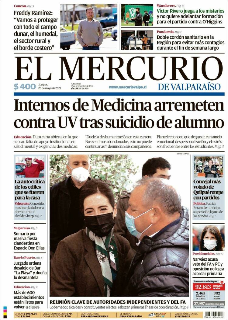 Portada de Mercurio de Valparaiso (Chile)