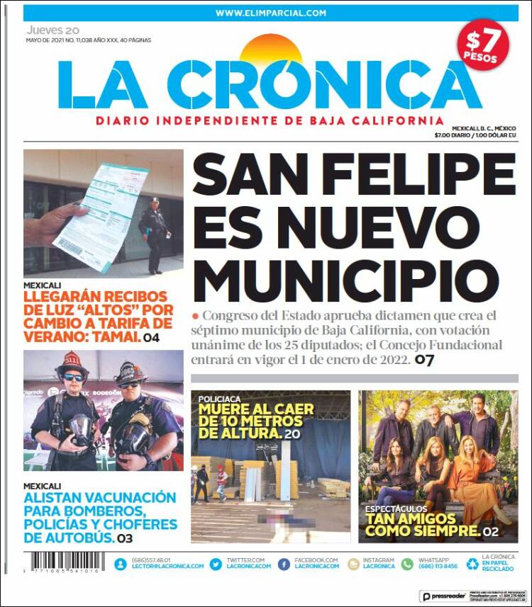 Portada de La Crónica de Baja California (México)