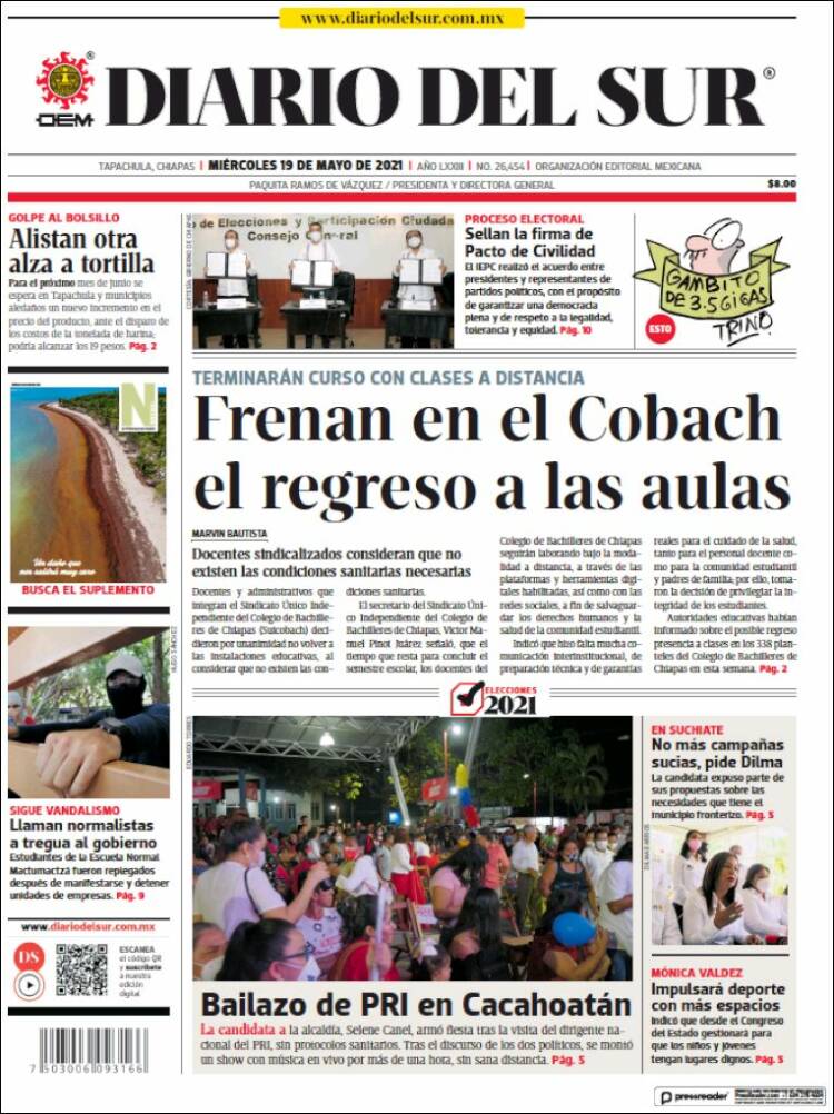 Portada de El Diario del Sur (México)