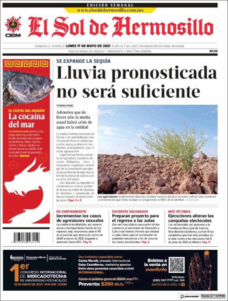 Portada de El Sol de Hermosillo (México)