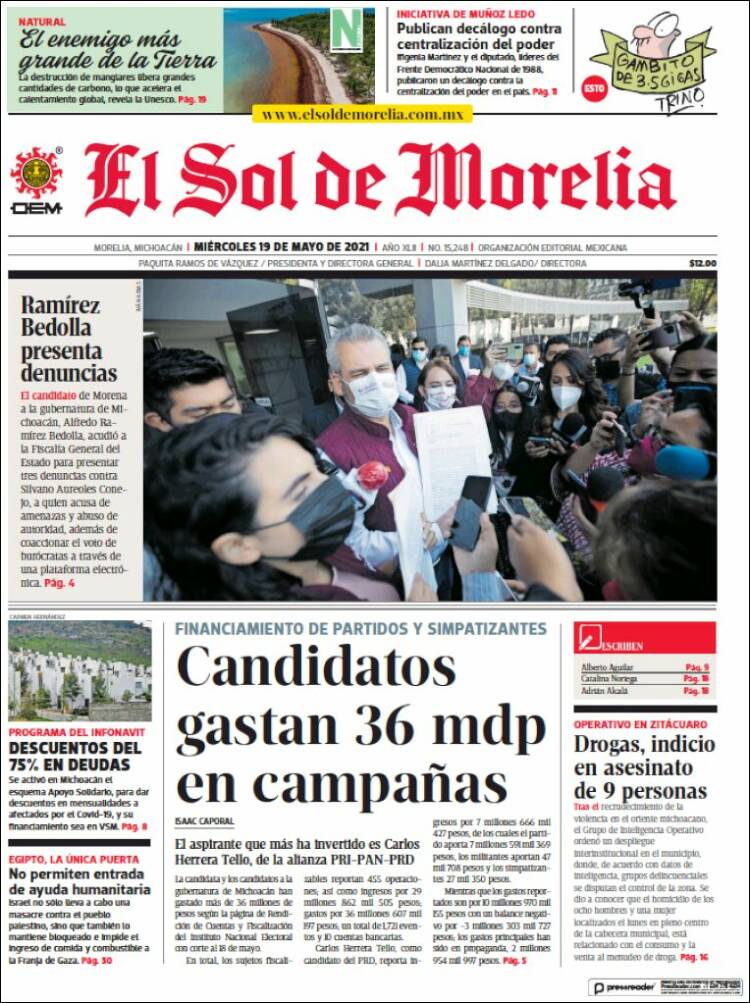 Portada de El Sol de Morelia (México)