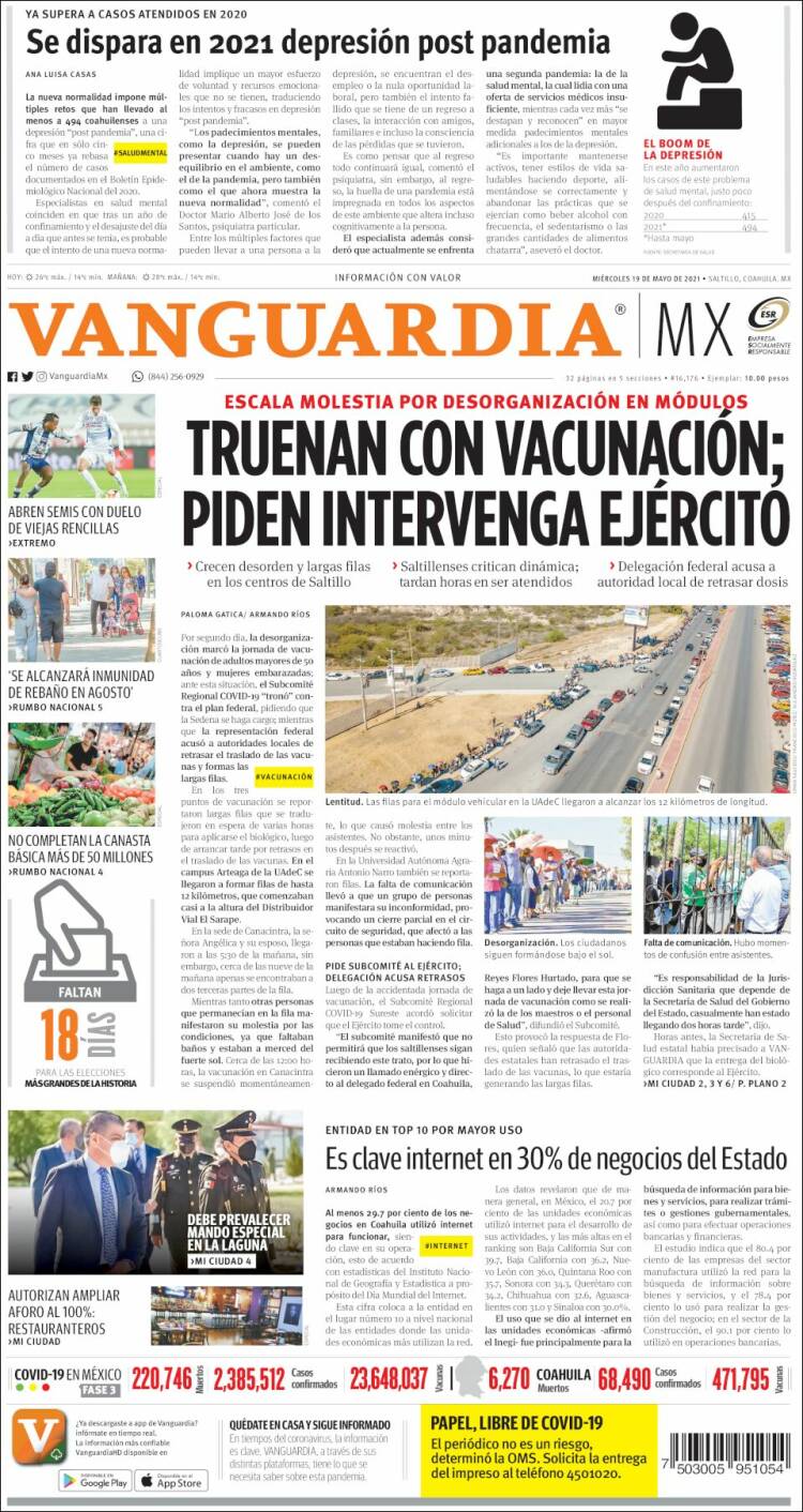 Portada de Vanguardia (México)