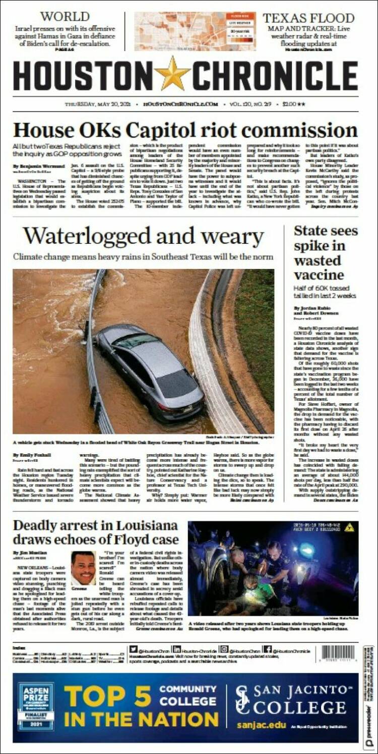 Portada de Houston Chronicle (USA)