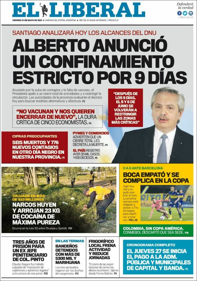 Portada de Diario El Liberal (Argentina)