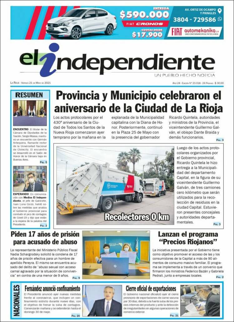 Portada de El Independiente (Argentina)