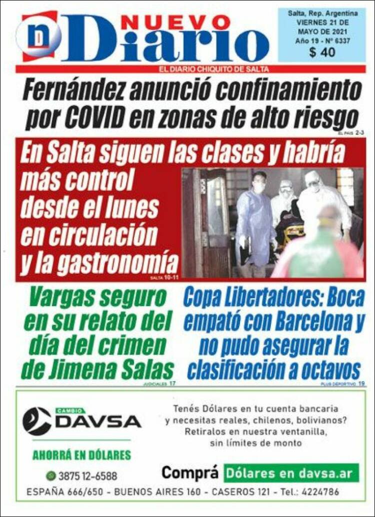 Portada de Nuevo Diario de Salta (Argentina)