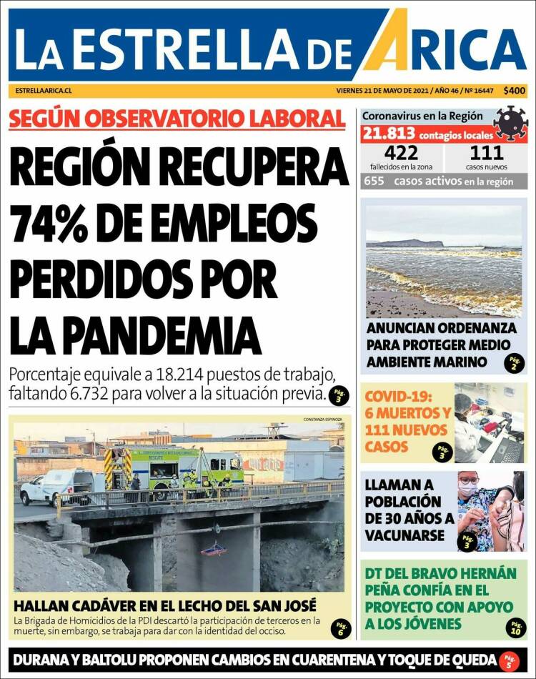 Portada de La Estrella de Arica (Chile)