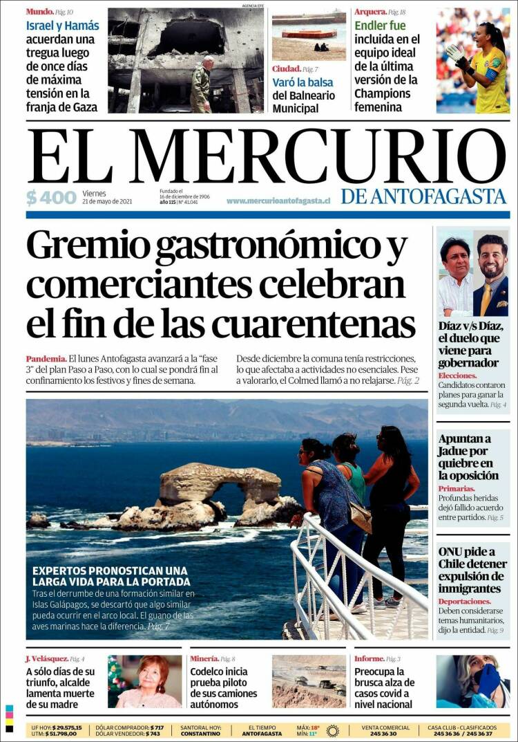 Portada de El Mercurio de Antofagasta (Chile)