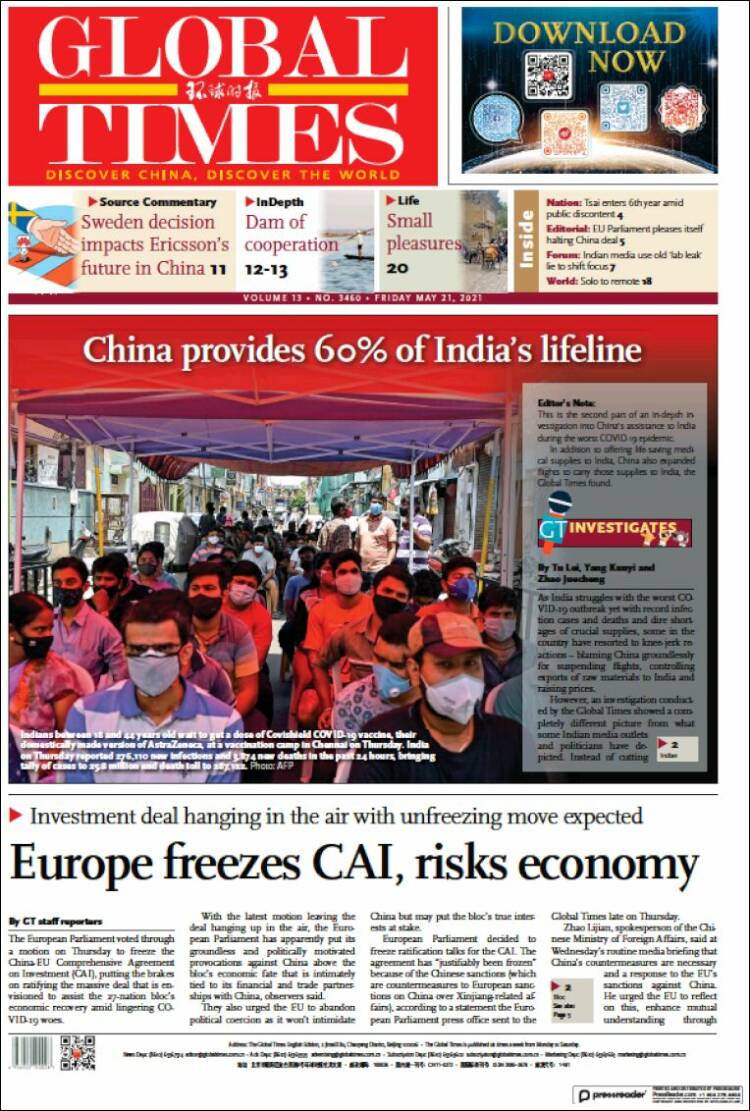 Portada de The Global Times (China)