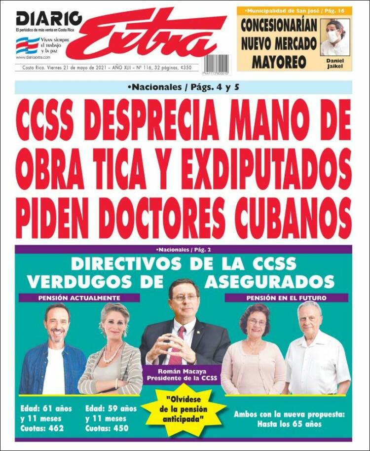 Portada de Diario Extra (Costa Rica)