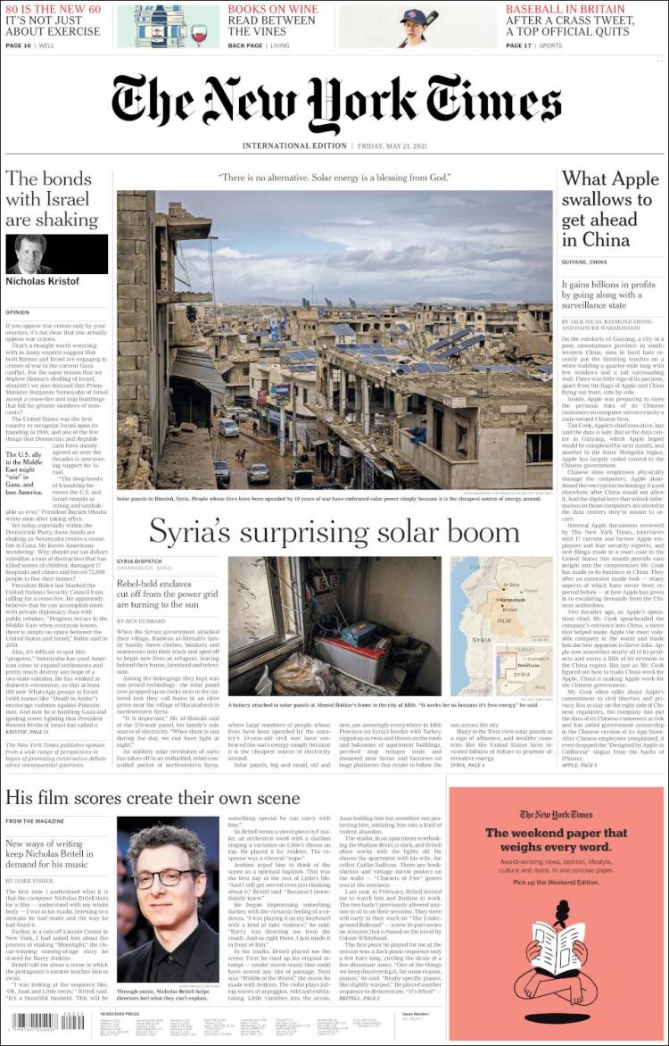 Portada de International New York Times (Europe)