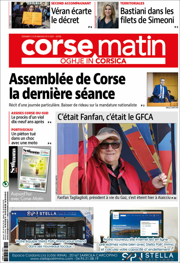 Portada de Corse-Matin (Francia)