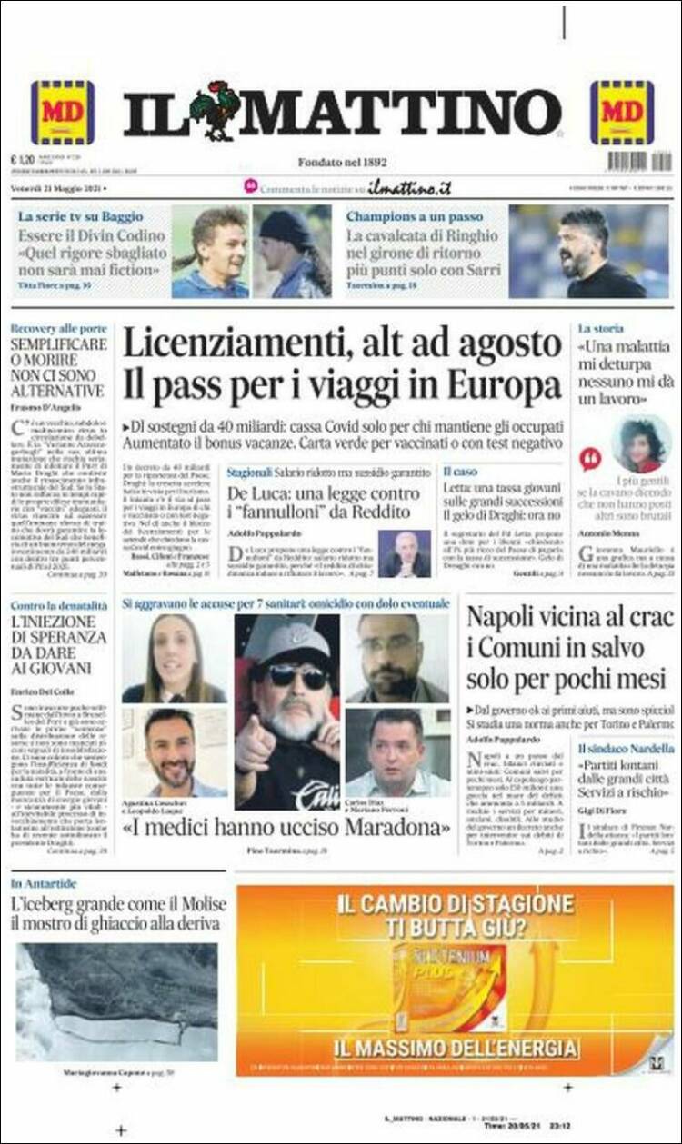 Portada de Il Mattino (Italia)