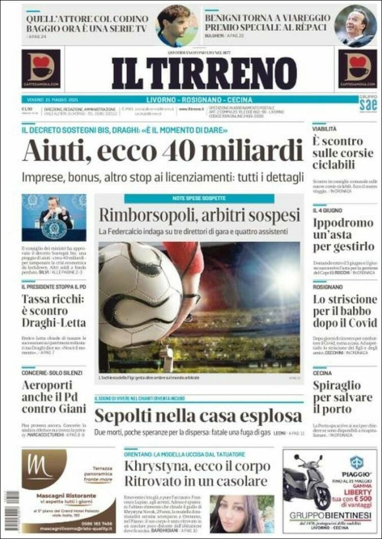 Portada de Il Tirreno (Italia)