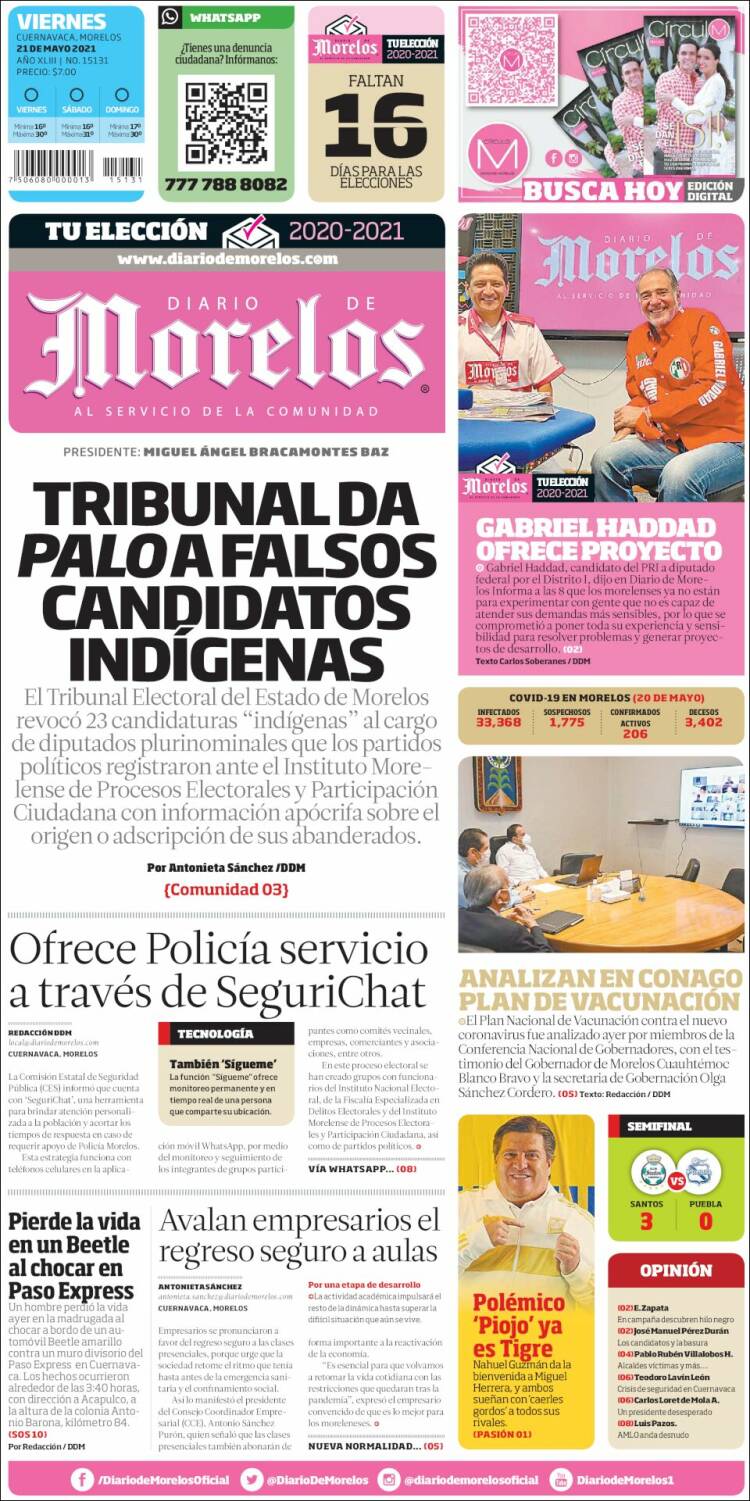 Portada de Diario de Morelos (Mexico)