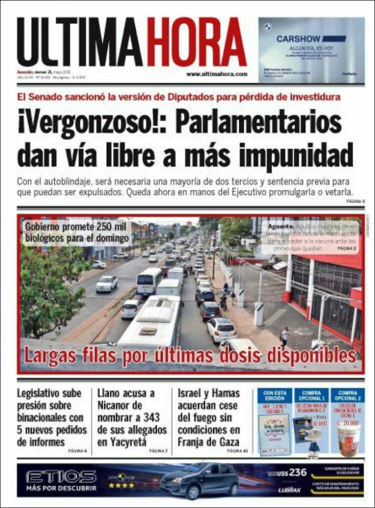 Portada de Última Hora (Paraguay)