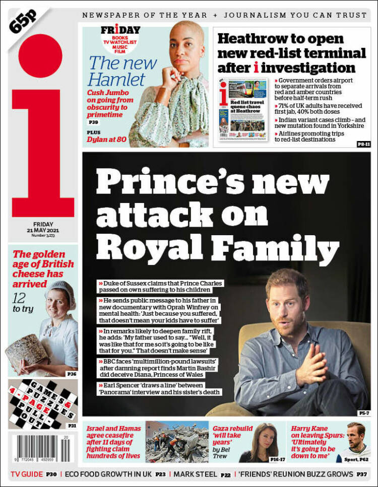 Portada de The i (Reino Unido)