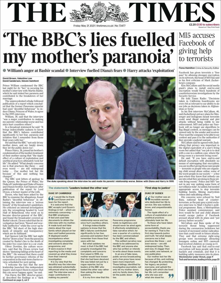 Portada de The Times (Reino Unido)