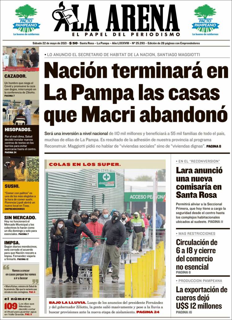 Portada de Diario La Arena (Argentina)