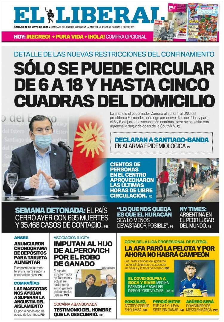 Portada de Diario El Liberal (Argentina)