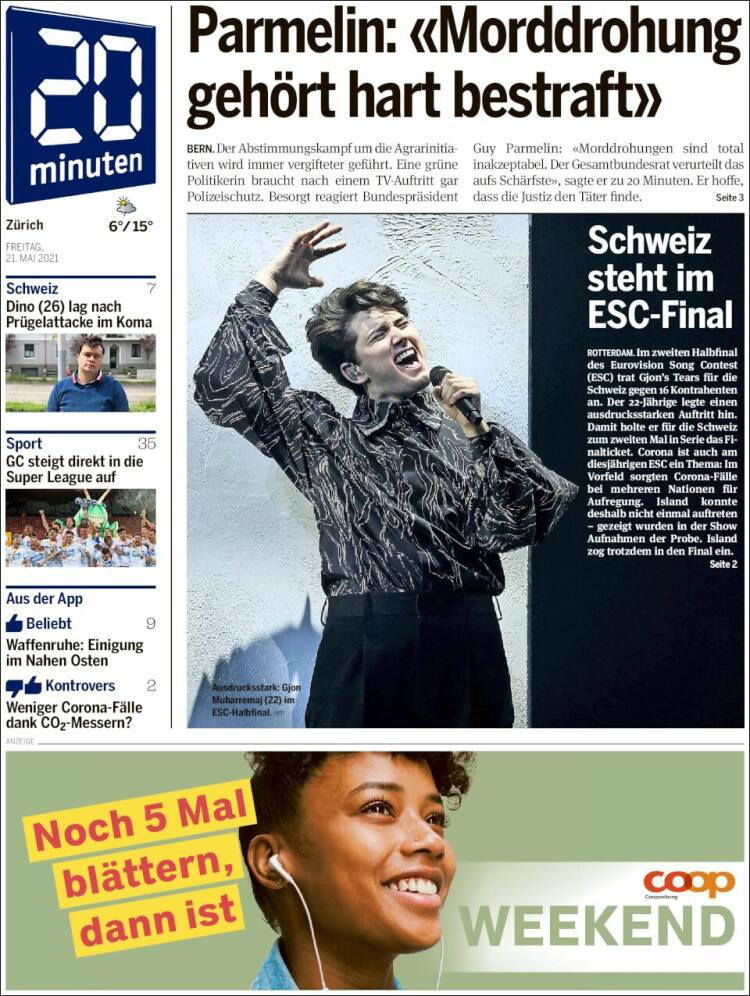 Portada de 20Minuten - Zürich (Suiza)