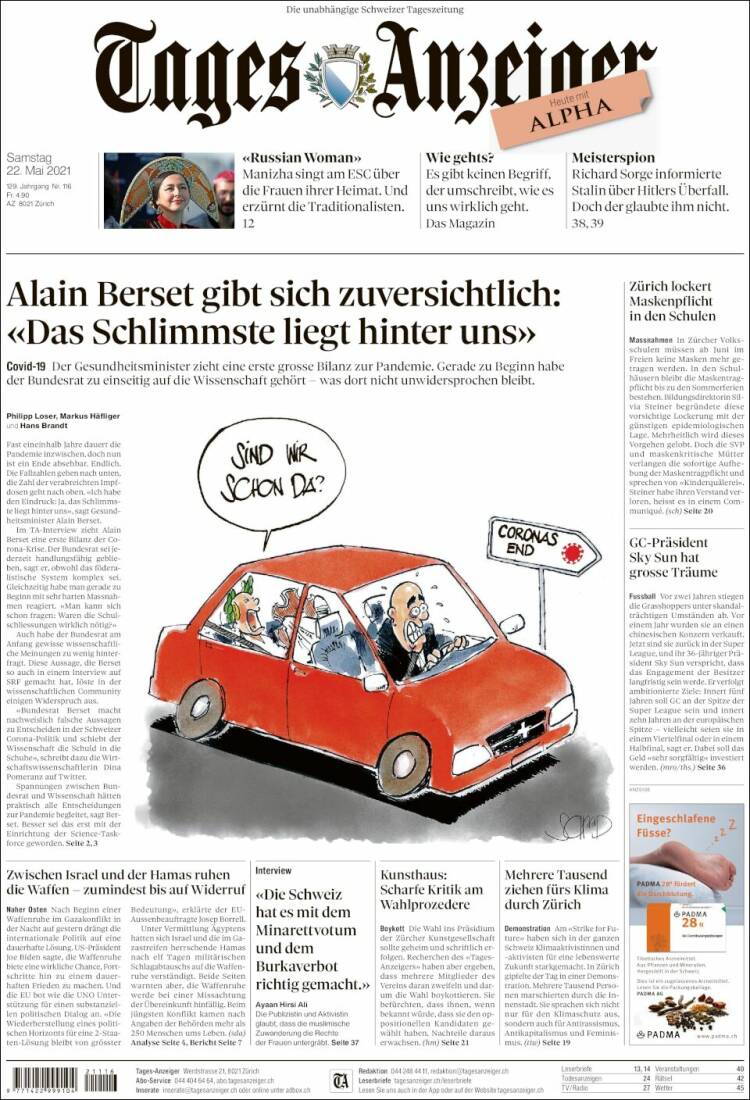 Portada de Tages-Anzeiger (Suiza)