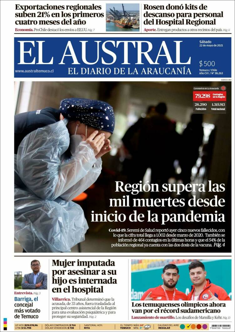 Portada de El Austral de Temuco (Chile)